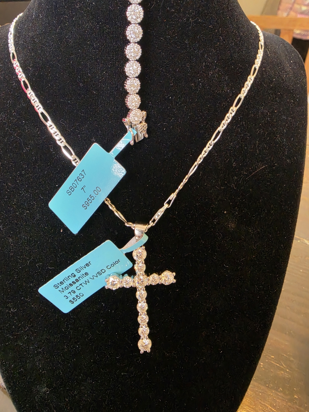 Sterling Silver Moissanite Cross Pendant Necklace - Silver